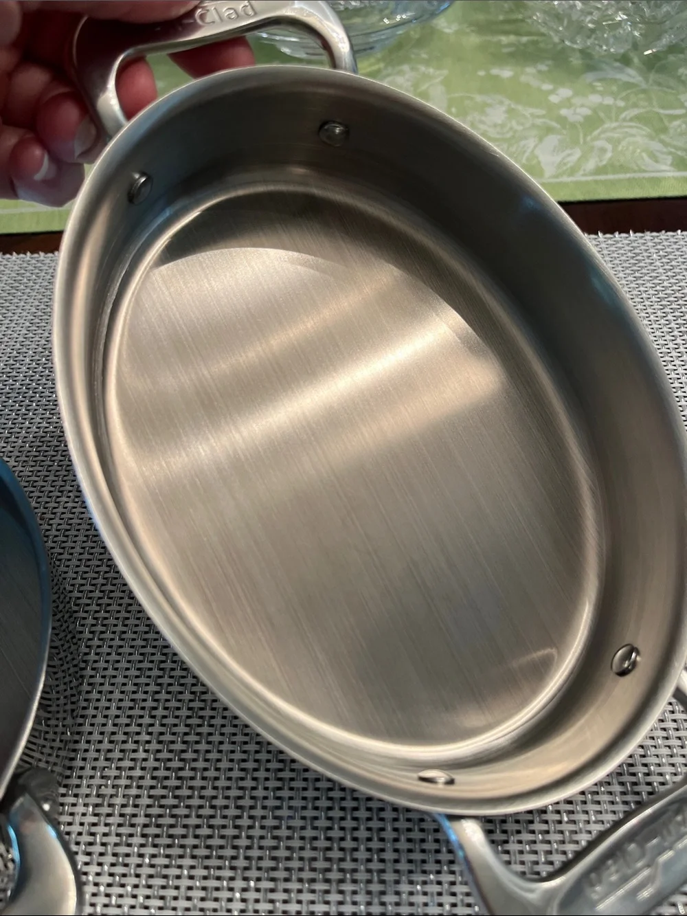 Brushed Stainless Mini Oval Serving Pans with Handles - Silver